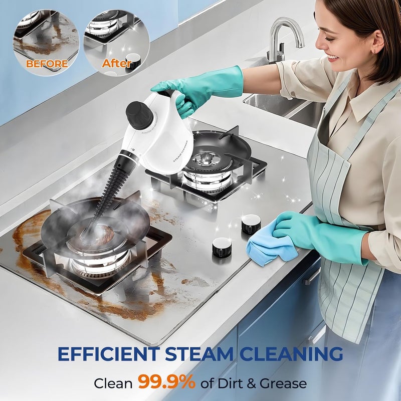 LABIGO Steam Cleaner, Pressurized Handheld 13pcs Multi-Purpose Natural Deep Cleaning Steamer, Portable Steamer for Cleaning Home, Grout, Kitchen, Car, Window, Upholstery, Bathroom and Clothes, White - Image 2